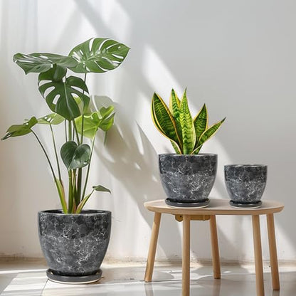 Ceramic Pots for Plant, 10+8+6 Inch Modern Flower Pot Indoor, Grey - color: Gray