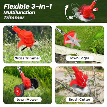ALSO GO 24V Electric Weed Wacker with Wheels, Grass Trimmer Cordless