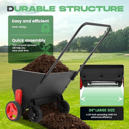 Lawn Drop Spreader W/Handle, 4 Wheels, Adjustable Rate Suitable for