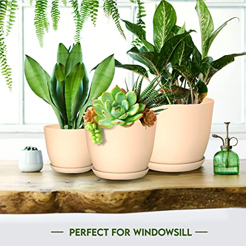 Plant Pots Indoor with Drainage, 5 Pack Multi-Size Planters Set, Pink - color: Peach Pink, size: Pack of 5