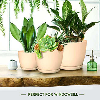 Plant Pots Indoor with Drainage, 5 Pack Multi-Size Planters Set, Pink - color: Peach Pink, size: Pack of 5