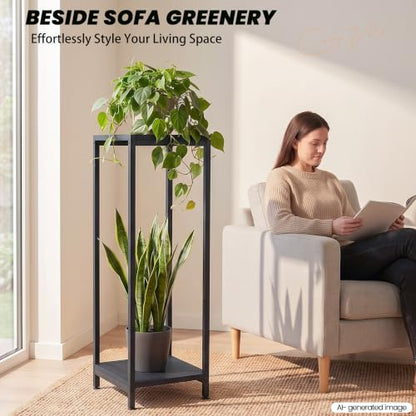 TOSKING 2-Tier Wide & Tall Plant Stand Indoor, Modern Metal Shelf, Black - color: Black-2-tier 41''