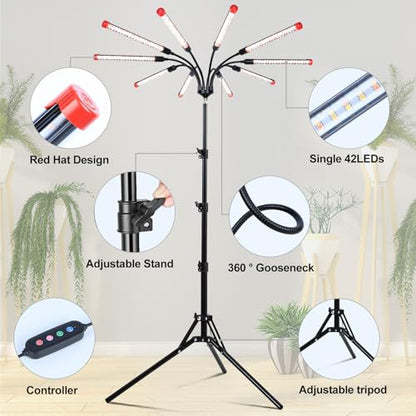 FRGROW 10Head Grow Light with Stand for Tall&Large Indoor Plants - size: Stand-10Head-90W