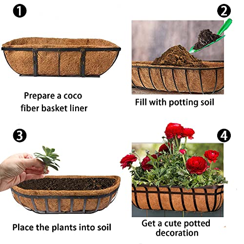 4pcs Trough Planter Basket Liners Coco Liner 30 inch, Thick Coconut Coir Liner Coco Fiber Liners Replacement for Wall Planter Window Box, Garden Fence Baskets Railing Planter In/Outdoors (30inch-4pcs) - color: 30inch-4pcs