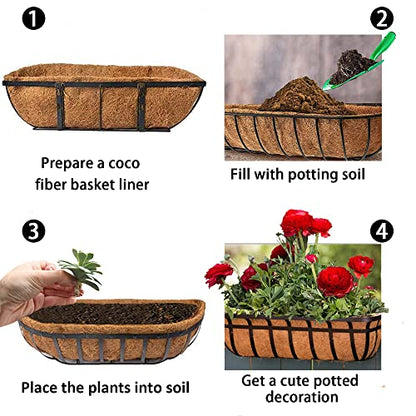 4pcs Trough Planter Basket Liners Coco Liner 30 inch, Thick Coconut Coir Liner Coco Fiber Liners Replacement for Wall Planter Window Box, Garden Fence Baskets Railing Planter In/Outdoors (30inch-4pcs) - color: 30inch-4pcs