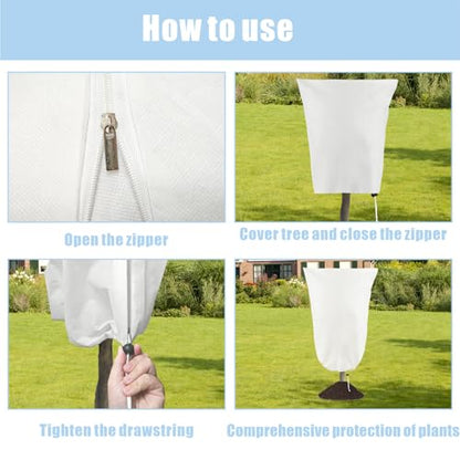 8 Pack Plant Covers Freeze Protection, 31.5"x47.2" with Zipper Drawstring - color: White