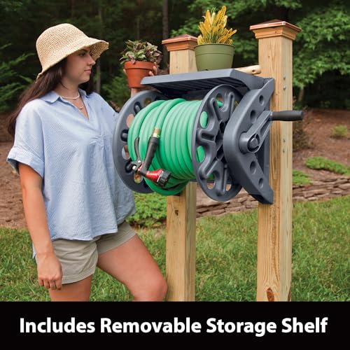 Liberty Garden Products Basics 512 Wall Mounted Hose Reel with Shelf Gray
