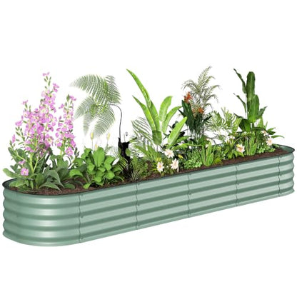 Outsunny 8' x 2' x 1' Galvanized Raised Garden Bed Kit, Green - color: Green, size: 8' x 2' x 1'
