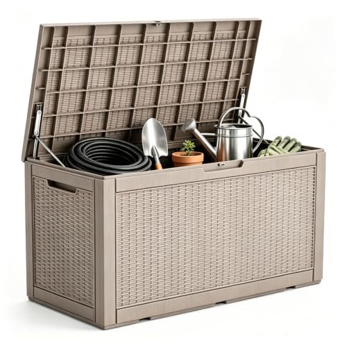 140 Gal Outdoor Storage Box Waterproof Lockable,Deck Box,Gas Lift,Grey - color: Grey, size: 140 Gallon