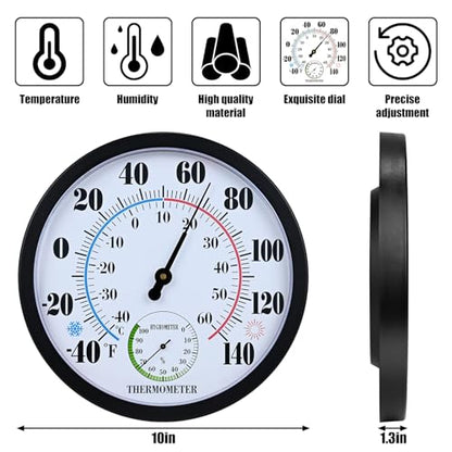10 Inch Indoor Outdoor Thermometer Hygrometer Combo - color: Black