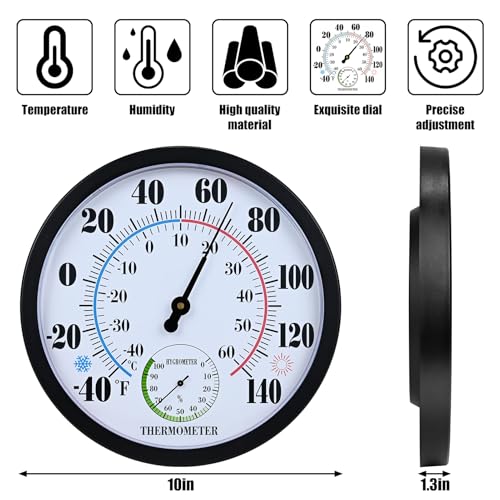 10 Inch Indoor Outdoor Thermometer Hygrometer Combo - color: Black