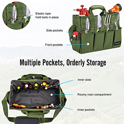 Housolution 14Inch Garden Tote Bag, 900D Standable, Dark green - color: Dark Green