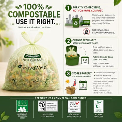 Compostable Trash Bags, 8 Gal (30L), 60 Ct, Extra Thick 0.87 Mil