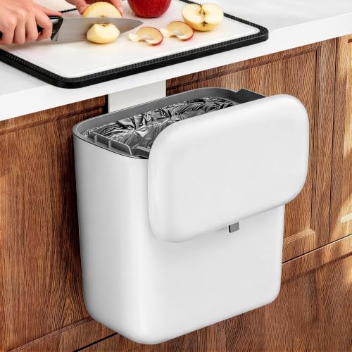 Hanging Trash Can with Lid, Kitchen Compost Bin, Waterproof Odor-Blocking Countertop Trash Can for Cabinet Door, Under Sink, Bathroom, RV and Office - size: 2.6 Gallon