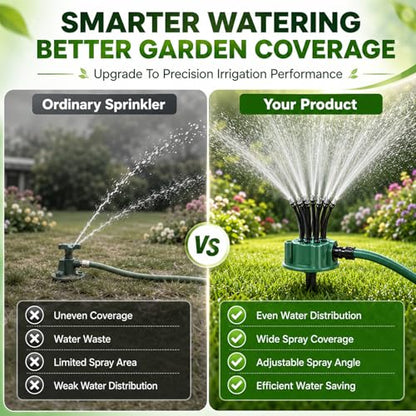 360° Coverage Precision Garden Irrigation Sprinkler, Rotating Multi-arm Roof Cooling System, Multi-Directional Lawn Sprinkler with Flexible Spray Nozzles, for Grass, Yard and Flower Bed (2Pcs)