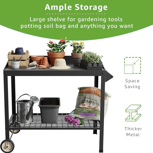 Metal Potting Bench on Wheels Heavy Duty Weatherproof Work Station