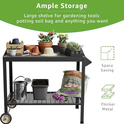 Metal Potting Bench on Wheels Heavy Duty Weatherproof Work Station