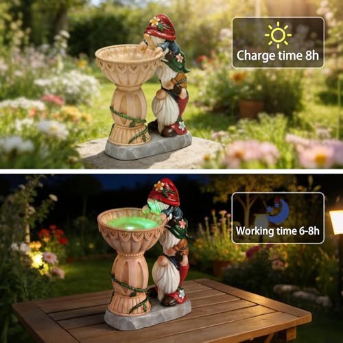 Sheaifun Solar Garden Gnomes Outdoor Statues with Bird Bath Feeder for Yard - style: Three Gnomes