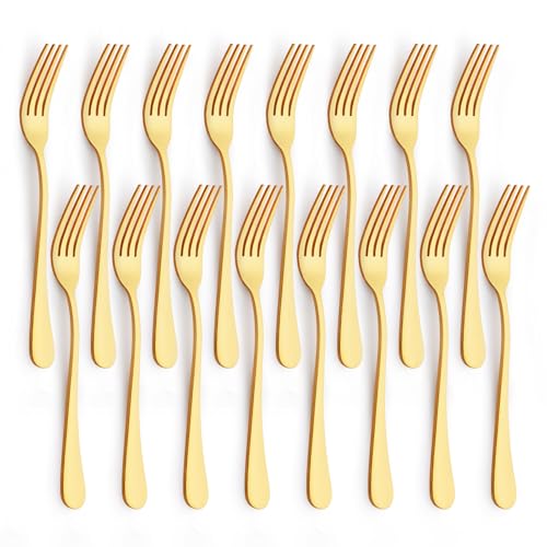 16 Piece Gold Dinner Forks Set 8 Inch Food-Grade Stainless Steel Silverware Forks Cutlery Forks for Home Kitchen or Restaurant Mirror Polished Dishwasher Safe (Gold) - size: 16Forks(Gold)