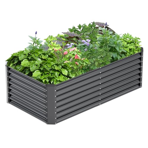 6x3x2FT Galvanized Raised Garden Bed,Galvanized Planter Boxes Outdoor, Large Metal Raised Garden Beds for Vegetables-Grey - color: Gray, size: 6x3x2