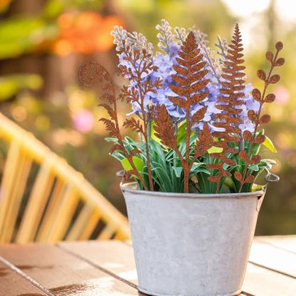 5 Pcs 14.2'' Rusty Metal Flowers and Plants, Rustic Fern Leaf Garden Stakes - color: 5pc