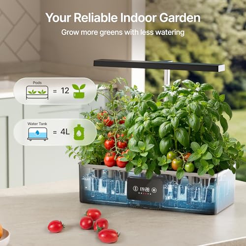 SUNCOZE Hydroponics Growing System Kit with 24W Dimmable LED Light, Black - color: Black