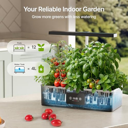SUNCOZE Hydroponics Growing System Kit with 24W Dimmable LED Light, Black - color: Black
