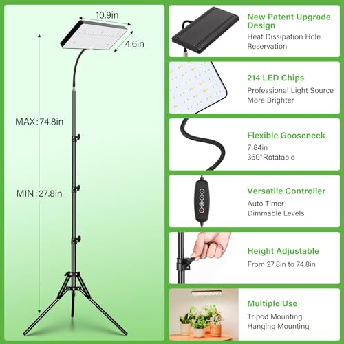LBW Grow Lights for Indoor Plants, 214 LEDs Full Spectrum Plant Grow Light - size: 1-Head