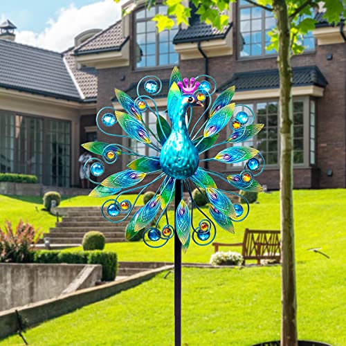 58" Peacock Wind Spinner,Metal Double Wind Sculpture - color: A-1-peacock