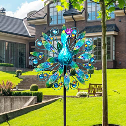 58" Peacock Wind Spinner,Metal Double Wind Sculpture - color: A-1-peacock