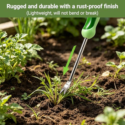 Dandelion Weeding Tool V-Shaped Fork Easy Weed Removal Stainless Steel Manual Weeder with Ergonomic Handle (Plastic)