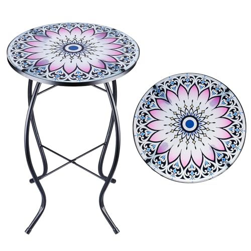 VCUTEKA Outdoor Side Table,14" Patio Accent Table Bistro Coffee End Table - color: Flower