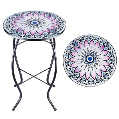VCUTEKA Outdoor Side Table,14" Patio Accent Table Bistro Coffee End Table - color: Flower