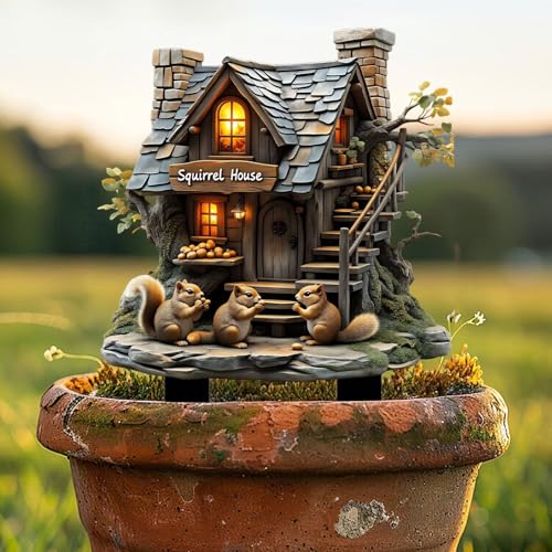Squirrel House Acrylic Garden Stake, Indoor and Outdoor Garden Acrylic Decoration, Idea Gift for Flower Potted Ornament and Landscape Beautification, Suitable for Courtyards and Lawn - color: colorful-3