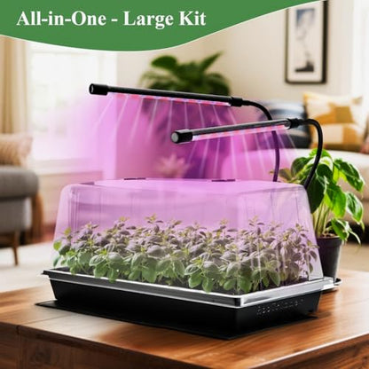 2-Pack 1020 Seed Starter Trays with Heat Mat and Clip-On Grow Light - size: 2p 1020Trays+7.3''Domes+Heat Mats+Lights
