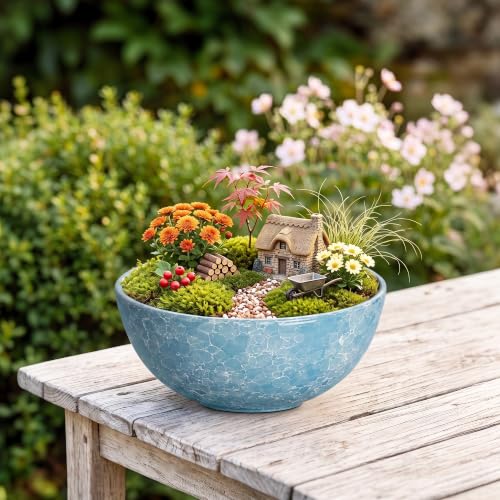 Succulent Pots Ceramic, 8 Inch Bonsai Tree Pots, Droplet Blue - color: Droplet Blue-1, size: 8 Inch