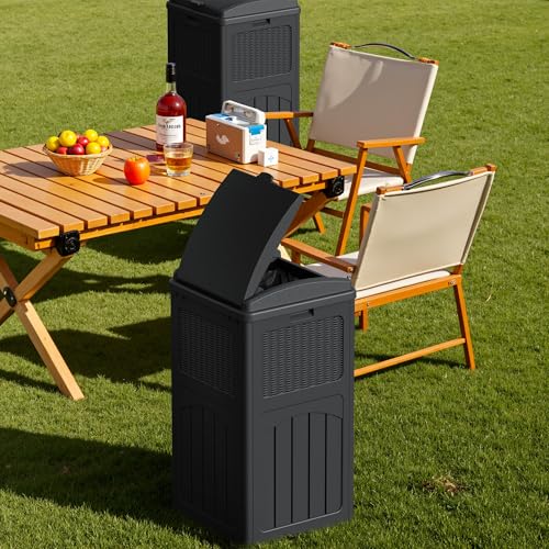 Devoko 33 Gallon Outdoor Trash Can with Dual Lid, Hideaway Garbage Bins,2Pc - color: Black, size: 2 Pack