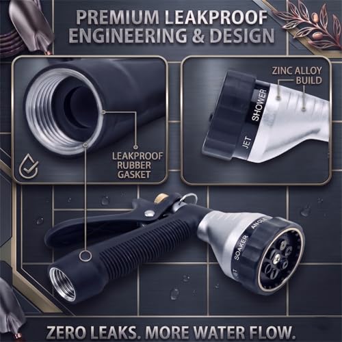 GREEN MOUNT Water Hose Nozzle 2-Pack, Zinc Alloy Garden Spray Nozzle with Adjustable Spray Patterns, Leakproof Rustproof Trigger Lock for Outdoor Cleaning & Car Wash, Silver & Silver - color: Silver & Silver