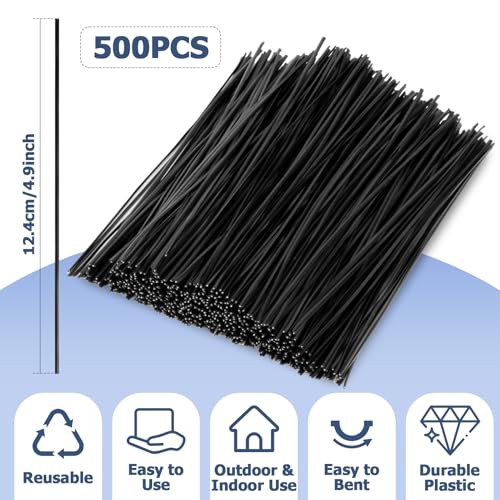 MAQIHAN 500PCS Black Twist Ties - 4.9" Reusable Twist Ties for Plastic Bags