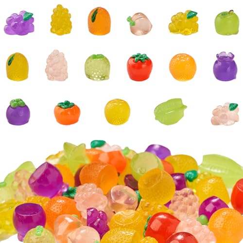 51PCS Mini Resin Fruits Glow in the Dark, Tiny Luminous Fruit Figurines Variety Pack to Hide, Miniature Food for Crafts, Fairy Garden Decor, Micro Landscape Accessories - color: 51pcs Fruits