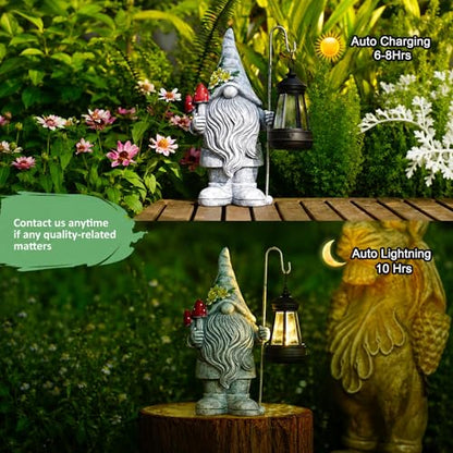 Garden Gnome with Solar Lantern: Outdoor Weatherproof Statue - color: Gnome