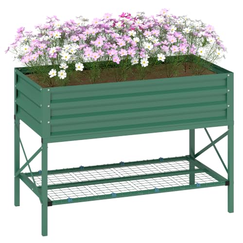 Outsunny Raised Garden Bed with Galvanized Steel Frame, Green - color: Green