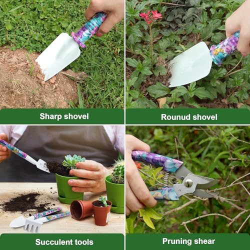 FamilyKit Gardening Tools Set,10 PC Purple Floral Garden Tool Set