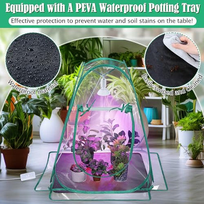 Meonum Mini Greenhouse Indoor with 10W Grow Light and PEVA Mat, 2 Pack