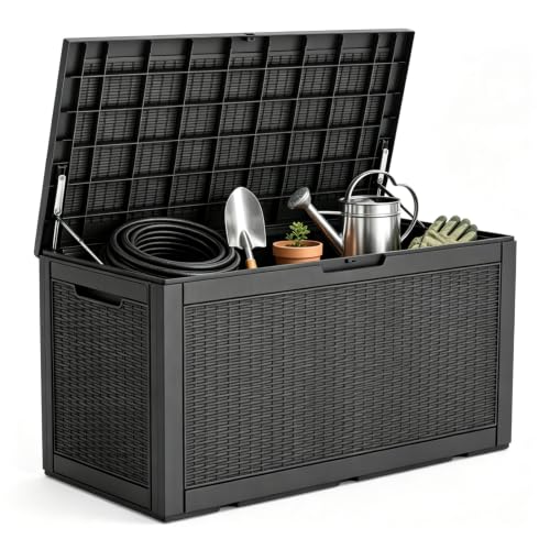 140 Gal Outdoor Storage Box Waterproof Lockable,Deck Box,Gas Lift,Black - color: Black, size: 140 Gallon
