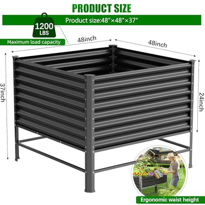 Doniks Raised Garden Bed with Legs, 48×48×37in Large Outdoor Metal Galvanized Garden Planting Box,1200lb Capacity for Vegetables Lawn Green Flowers, Fruits, Terrace