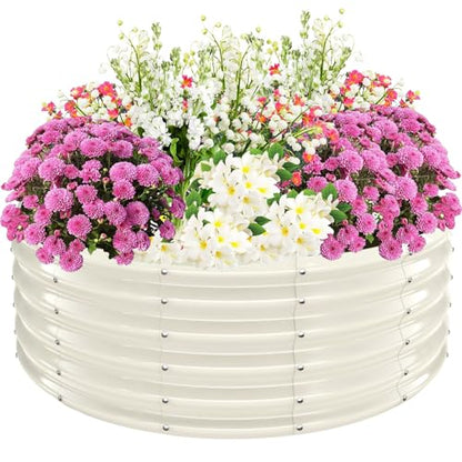 TBMLC 17" Tall,48" Diameter Elevated Round Metal Raised Garden Bed White - color: White, size: 4FT Diameter