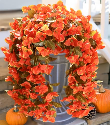 2 PCS Bougainvillea Artificial Hanging Flowers Plants for Outdoors, Orange - color: Orange B