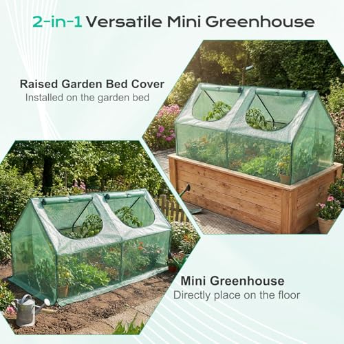 BPS 6x3x3 FT Mini Greenhouse with Roll-Up Zipper Windows, Green PE - color: Green, size: 6x3x3 FT