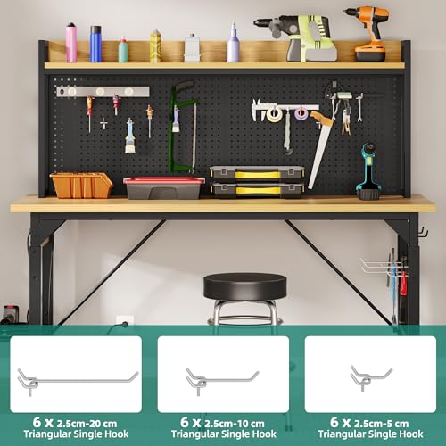 YITAHOME 48in Adjustable Workbench with Pegboard & Wheels & Outlets - size: 48" Workbench w/Pegboard